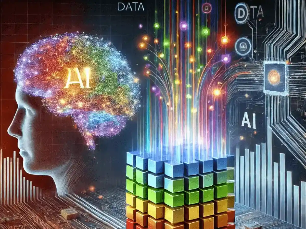 An-image-showing-the-role-of-data-in-generative-ai-revolution-in-2025-with-colorful-stacked-data-blocks-feeding-into-an-AI-brain-made-of-interconnected-circuits