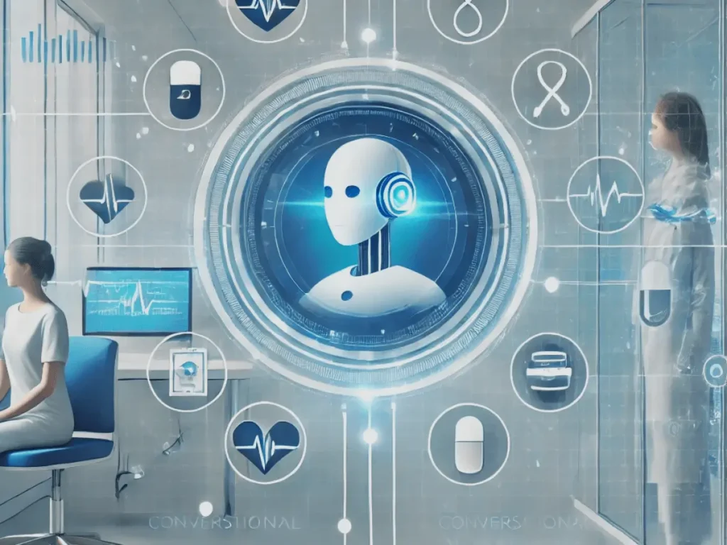 an-illustration-depicting-how-conversational-ai-in-healthcare-revolutionizes-patient-care-featuring-a-futuristic-ai-powered-virtual-assistant-interacting-with-a-patient-in-a-modern-hospital-setting