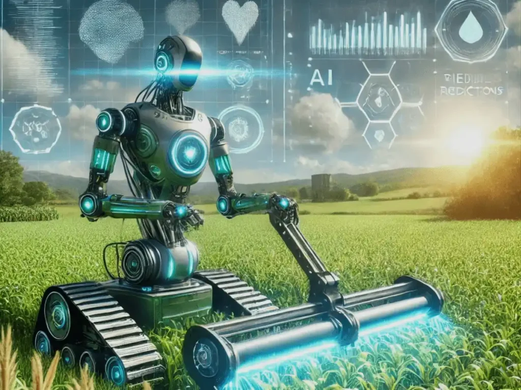 How-is-ai-in-agriculture-shaping-the-future-ai-robot-harvesting-crops-in-a-green-field